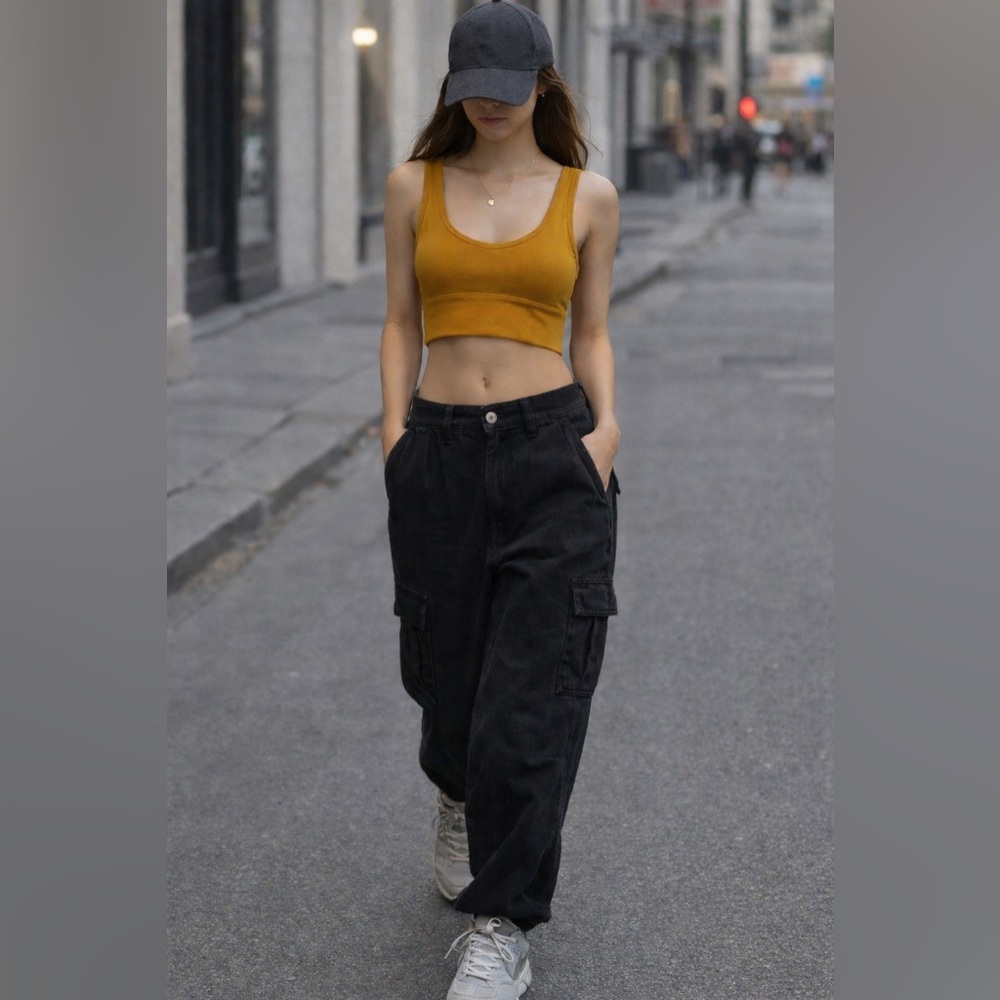 Cropped Tank Top in Mustard Yellow